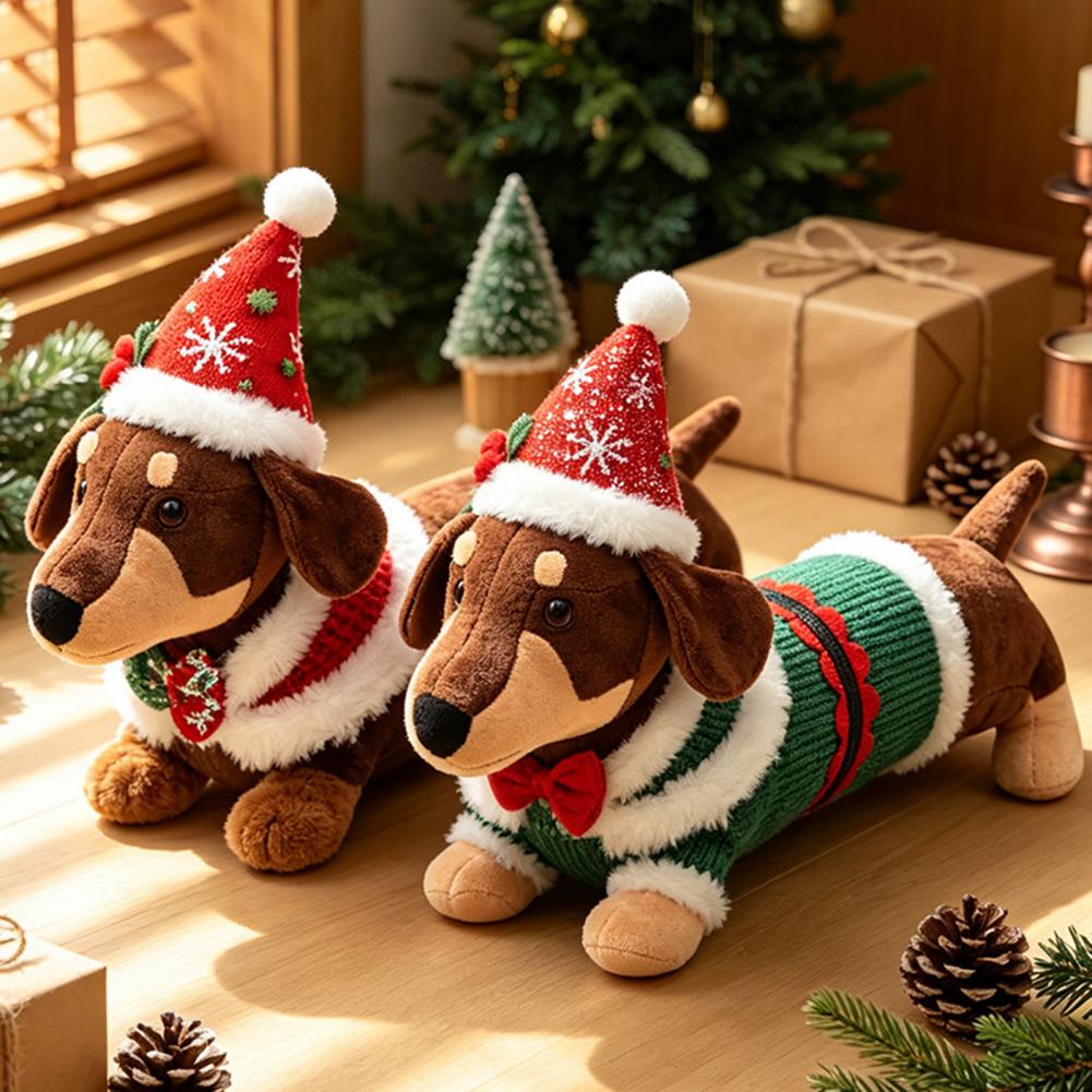 Santa Hat Plush - Плюшевая игрушка-такса на Рождество, рождественский декор,