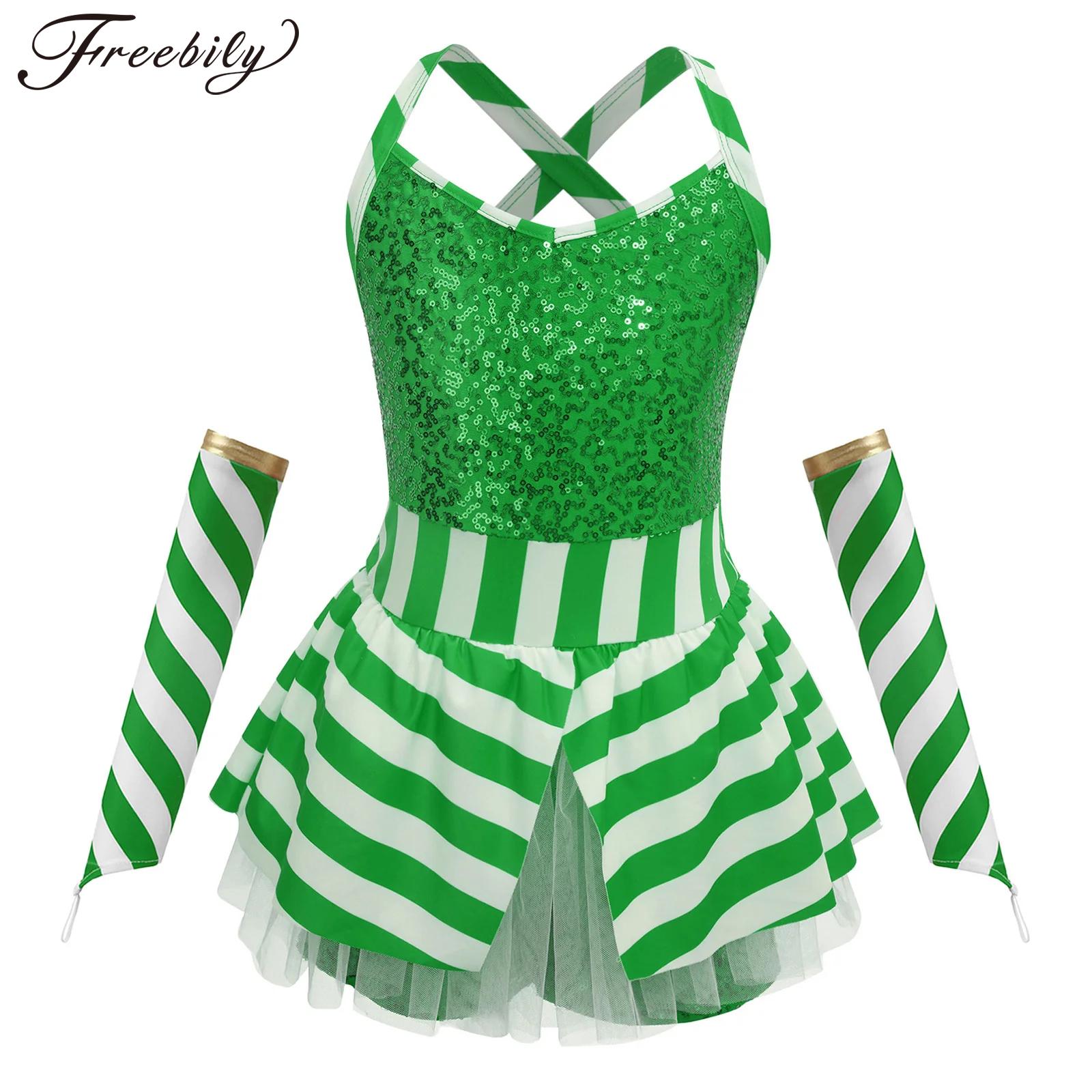 Elf Costume Christmas - Рождественский полосатый боди для девочек, платье-пачка,